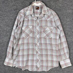 Vintage OPEN RANGE Long Sleeve Western Shirt Pearl Snap Sz 16 1/2- 34‎